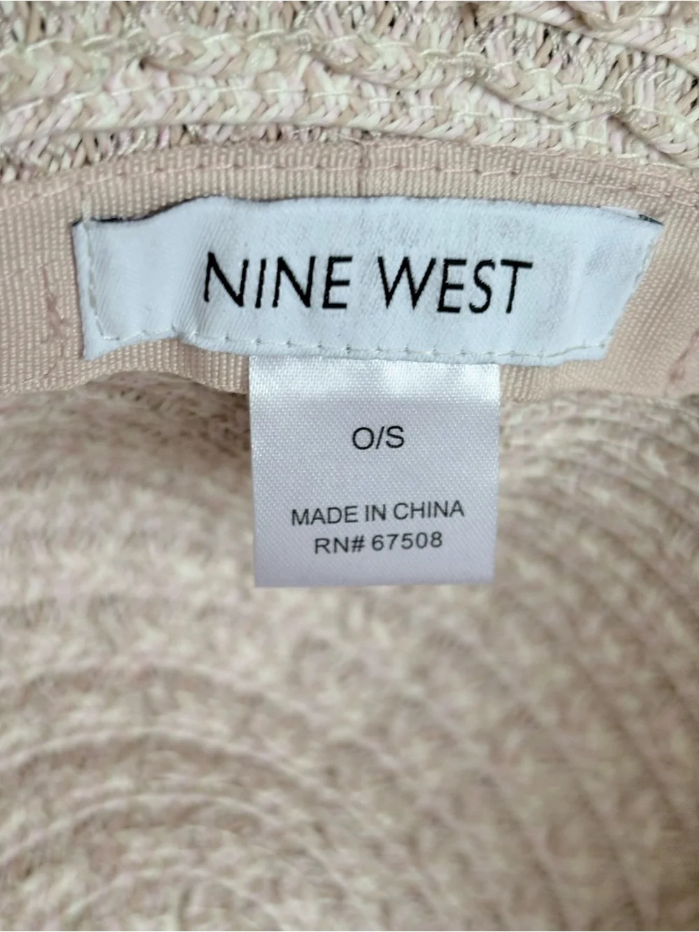 Nine West Light Pink Straw Sun Hat with Taupe Band One Size